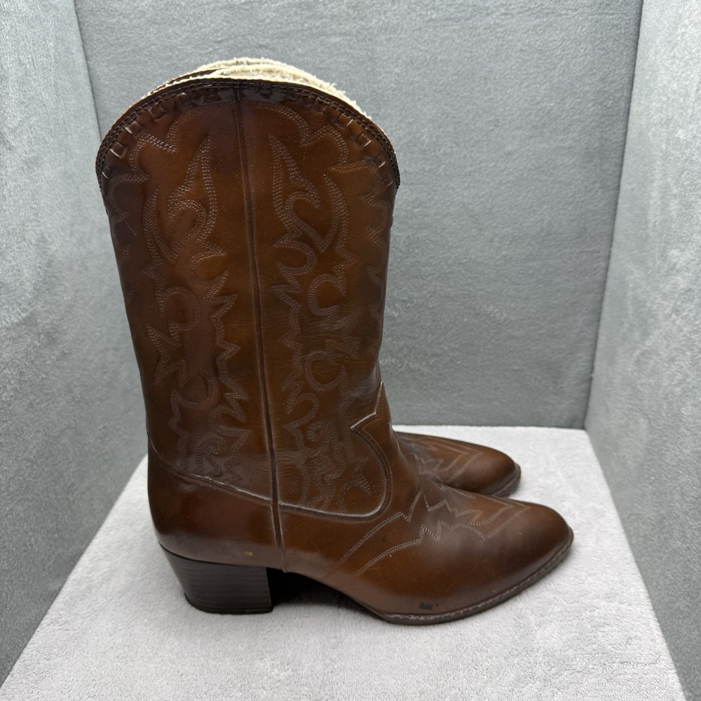 Vintage Andrew Geller Womens Leather Western Cowboy Boots Size 10 Brown USA